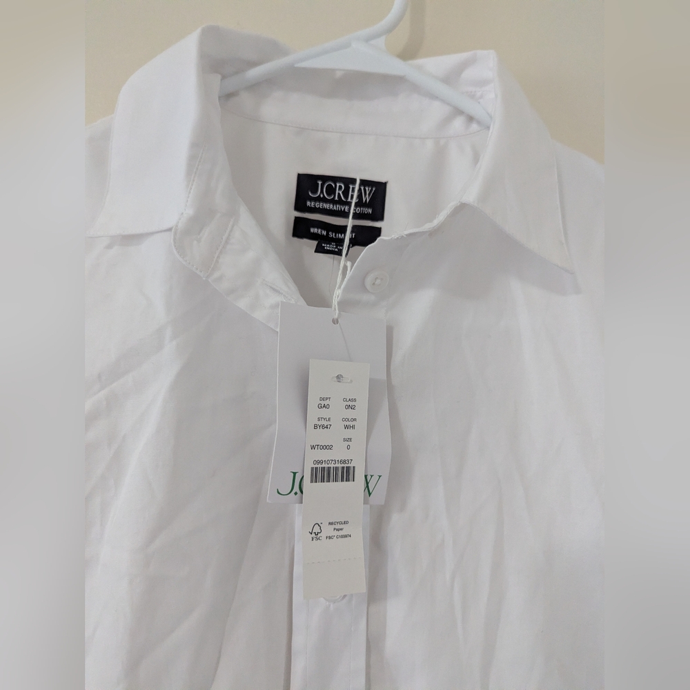 J.Crew Wren Slim Shirt Stretch Cotton Poplin White Classic Minimalist US 0 NWT - Picture 5 of 6